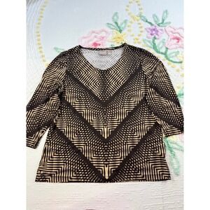 Chicos Top Womens 1 US Geométric Prim  V-neck, 3/4 Gray sleeves (09)